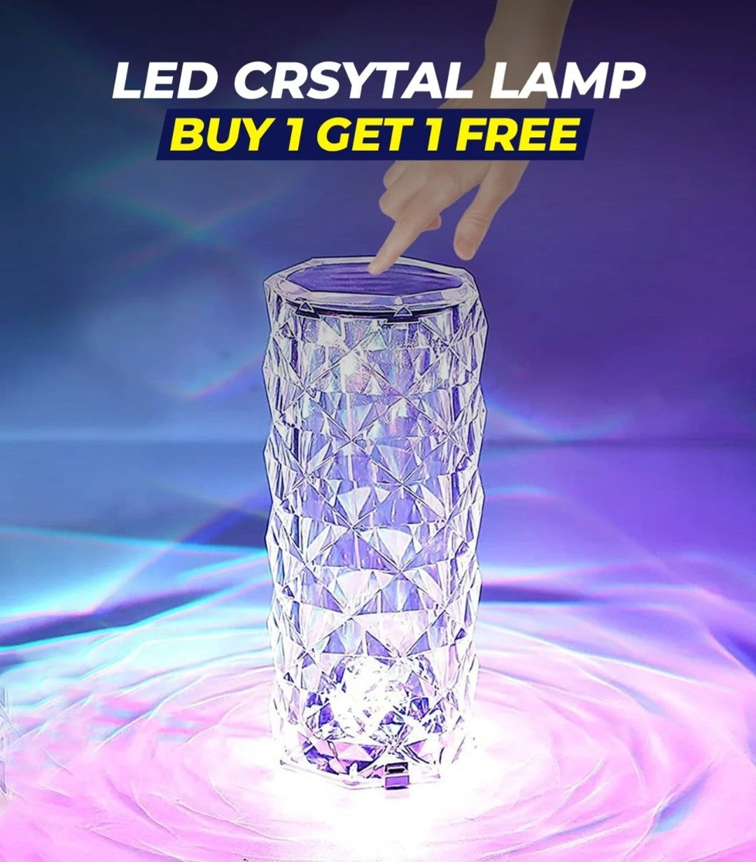 Buy 1 Get 1 Free USB Touch Crystal Diamond Table Lamp With Colour Lighting 21x9x9cm